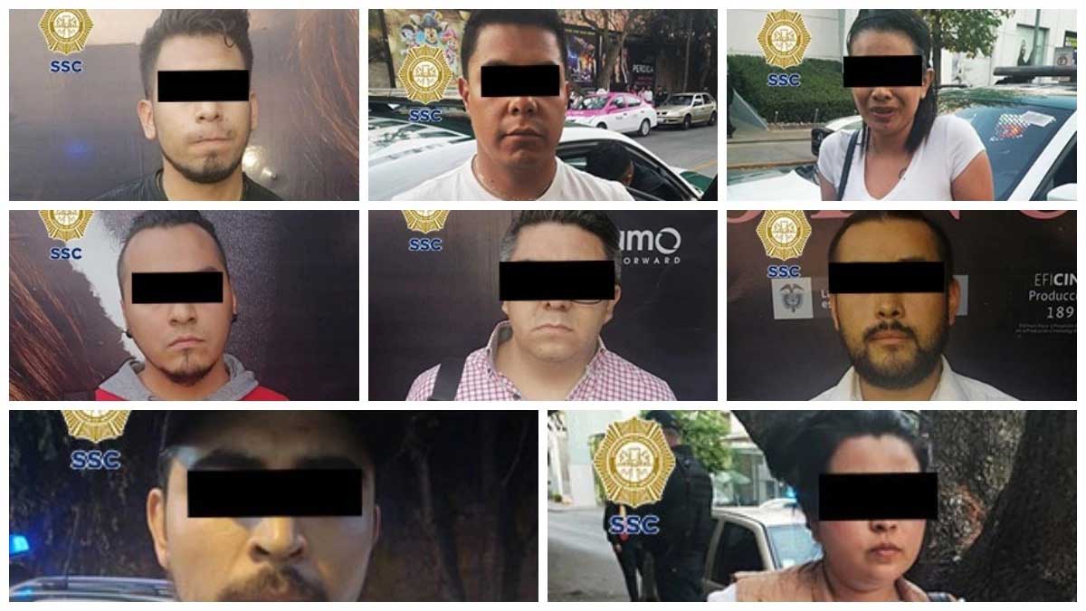 En un centro comercial de la Alcaldía Miguel Hidalgo detuvieron a ocho individuos con 59 tarjetas bancarias sin acreditar su legal procedencia.