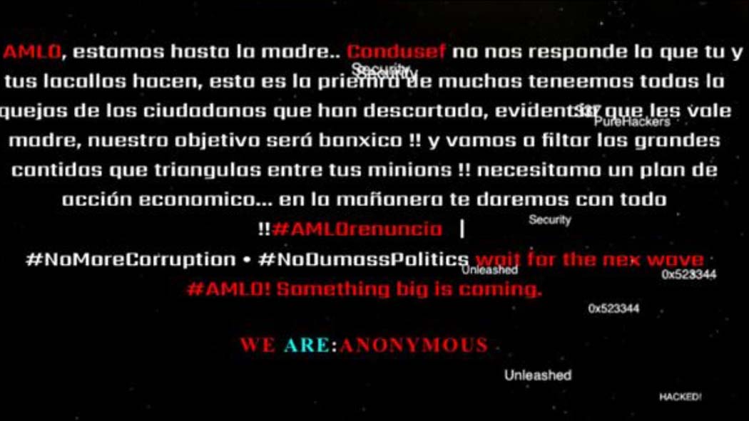 Anonymous hackea página de Condusef, envía mensaje a AMLO y Banxico
