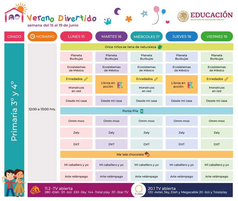 Horarios Verano Divertido del 15 al 19 de Junio infantil, preescolar, primaria, secundaria, bachillerato y familiar