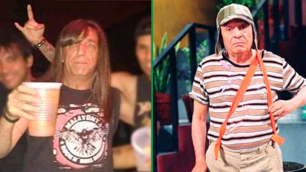 Así es como bromean algunos internautas, luego de que se volviera viral una fotografía de un hombre fanático del metal rock que tiene un gran parecido físico con el comediante Roberto Gómez Bolaños “Chespirito”.