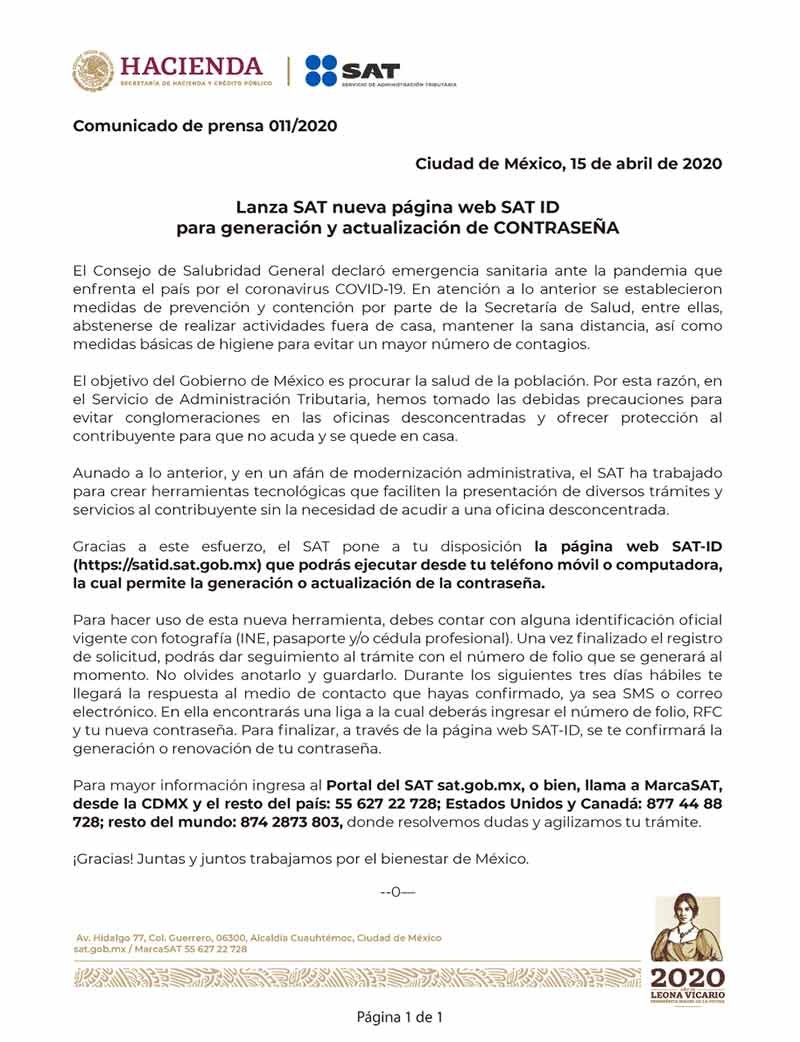 SAT-ID se lanza nuevo portal para recuperar y modificar tu contraseña