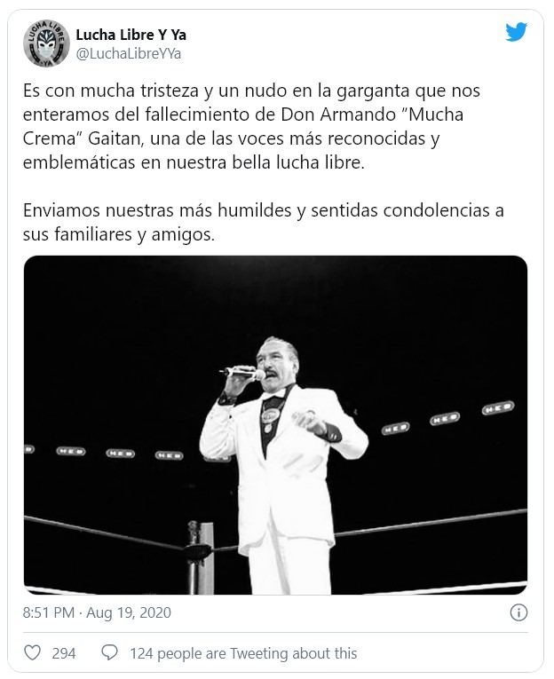 Murió Armando Gaitán Mucha Crema la voz de la Arena México