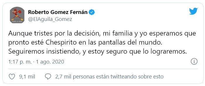 Por qué los programas de Chespirito salen del aire a nivel mundial tuit001