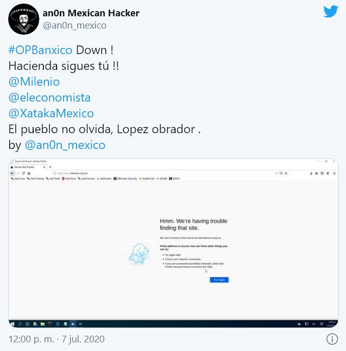 Anonymous amenazó y cumplió, web de Banxico hackeada, sigue Hacienda