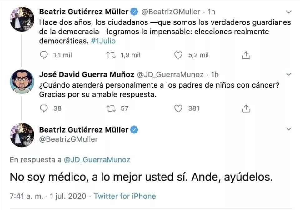 Beatriz Gutiérrez Müller en polémica respuesta sobre niños con cáncer