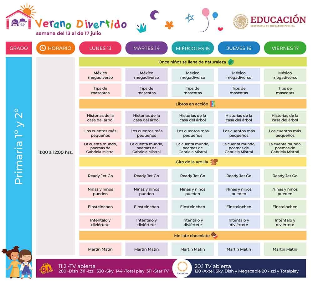 Horarios Verano Divertido del 13 al 17 de Julio preescolar primaria secundaria bachillerato y familiar