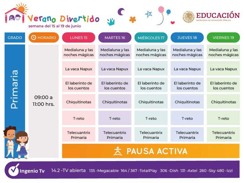 Horarios Verano Divertido del 15 al 19 de Junio infantil, preescolar, primaria, secundaria, bachillerato y familiar