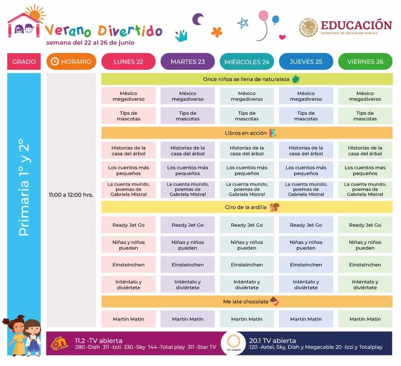 Horarios Verano Divertido del 22 al 26 de Junio infantil, preescolar, primaria, secundaria, bachillerato y familiar