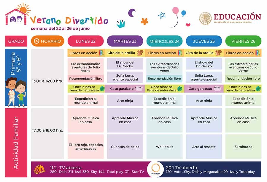 Horarios Verano Divertido del 22 al 26 de Junio infantil, preescolar, primaria, secundaria, bachillerato y familiar