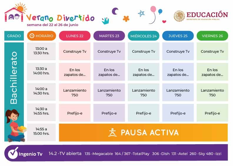 Horarios Verano Divertido del 22 al 26 de Junio infantil, preescolar, primaria, secundaria, bachillerato y familiar