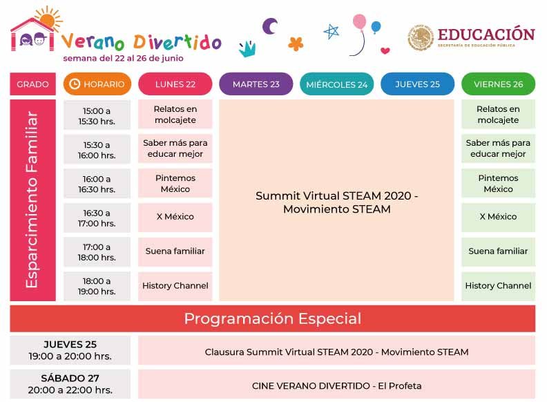 Horarios Verano Divertido del 22 al 26 de Junio infantil, preescolar, primaria, secundaria, bachillerato y familiar