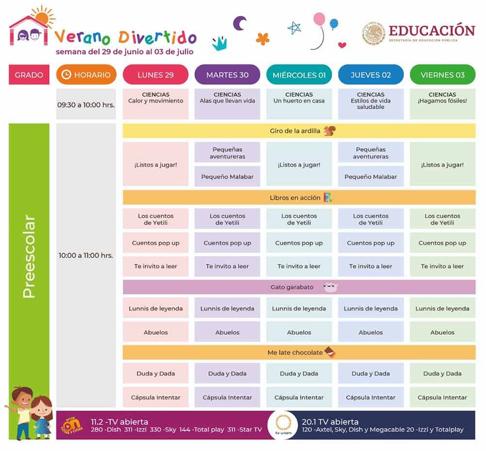 Horarios Verano Divertido del 22 al 26 de Junio infantil, preescolar, primaria, secundaria, bachillerato y familiar