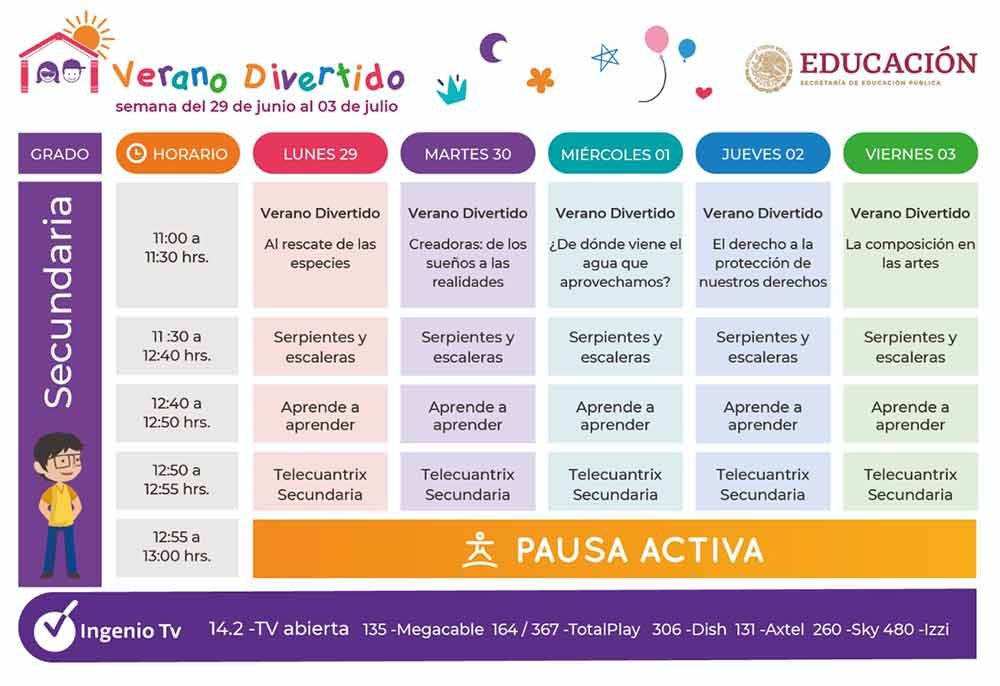 Horarios Verano Divertido del 22 al 26 de Junio infantil, preescolar, primaria, secundaria, bachillerato y familiar