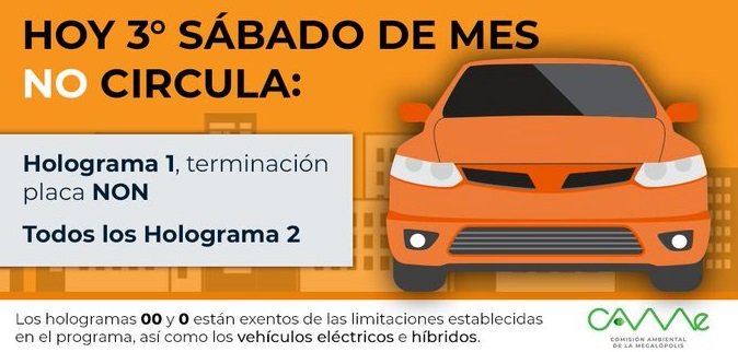 Hoy no circula Sábado 19 de Junio en CDMX, EDOMEX, Acapulco e Hidalgo