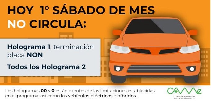 Hoy no circula Sábado 6 de Junio en CDMX EDOMEX Puebla e Hidalgo