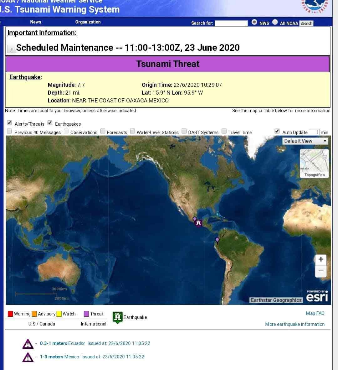 Sismo de 7,5 activa alerta de tsunami para costas oaxaqueñas
