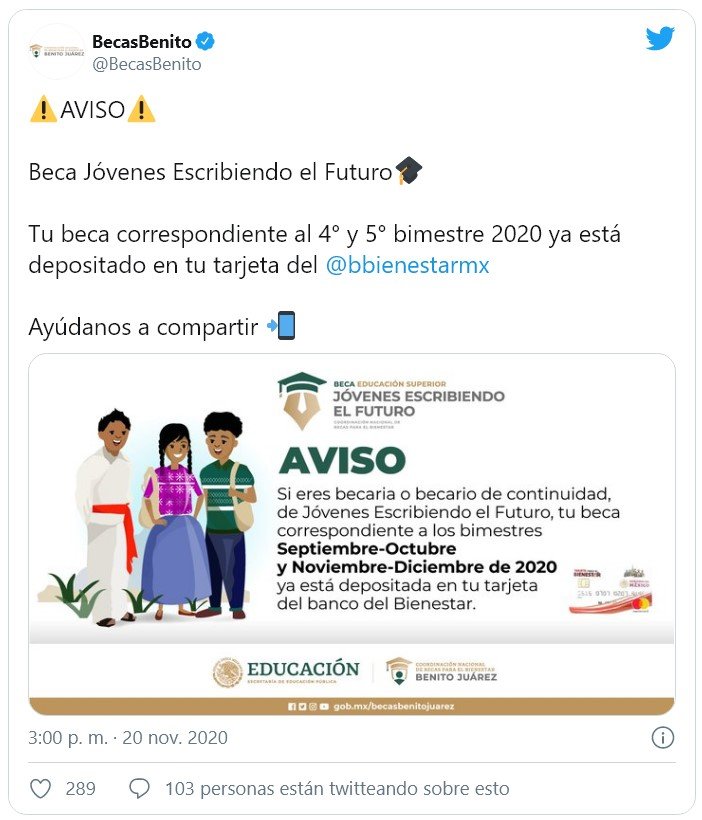 Becas Benito Juárez adelantan pago a estudiantes beneficiarios