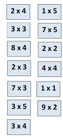 Aquí las cartas son de multiplicaciones y en las planillas están las respuestas
