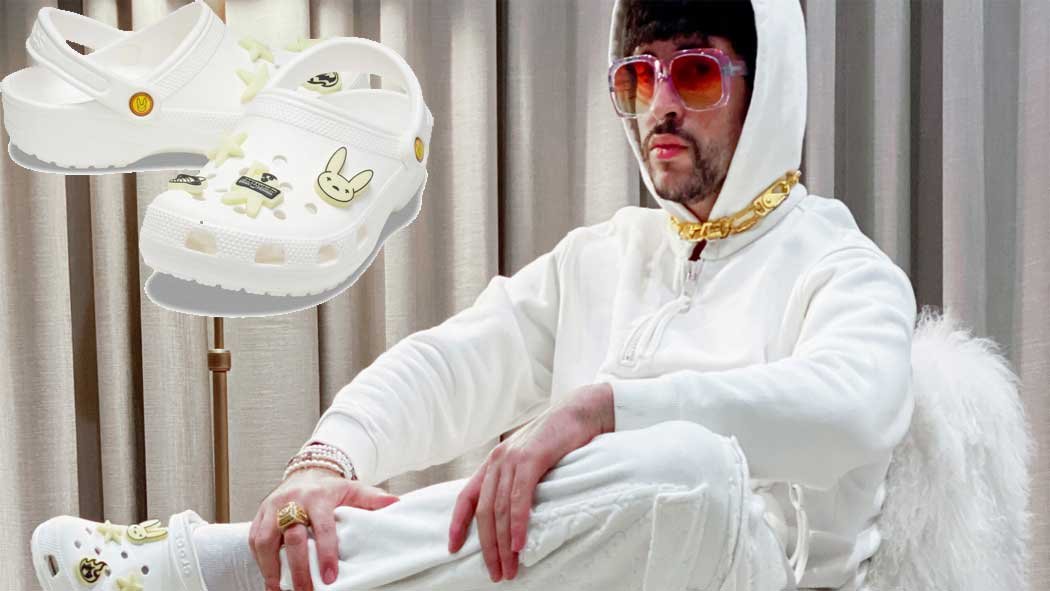 El artista urbano puertorriqueño Bad Bunny se alió con la conocida marca de zapatos de plástico Crocs para lanzar el 29 de septiembre una nueva versión del zapato "Classic Clog" (Zueco Clásico) adornado con brillantes inspirados por él y que brillan en la oscuridad. El artista urbano puertorriqueño Bad Bunny se alió con la conocida marca de zapatos de plástico Crocs para lanzar el 29 de septiembre una nueva versión del zapato "Classic Clog" (Zueco Clásico) adornado con brillantes inspirados por él y que brillan en la oscuridad.