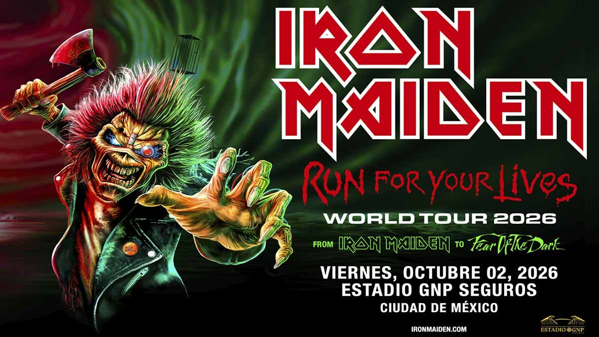 Cartel oficial de OCESA con el anuncio de la fecha única de la gira de aniversario de Iron Maiden en el Estadio GNP Seguros