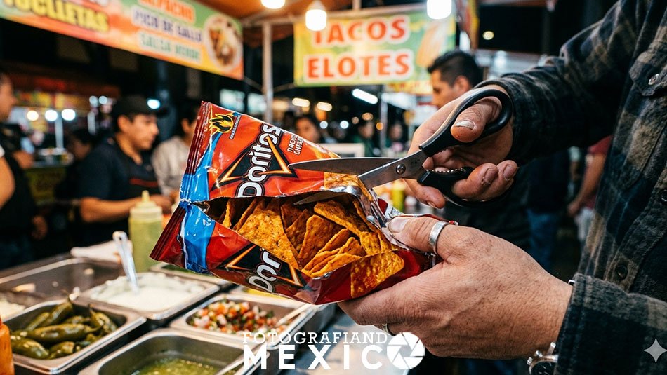 Como cortar una bolsa de Doritos lateralmente para preparar Dorilocos paso a paso