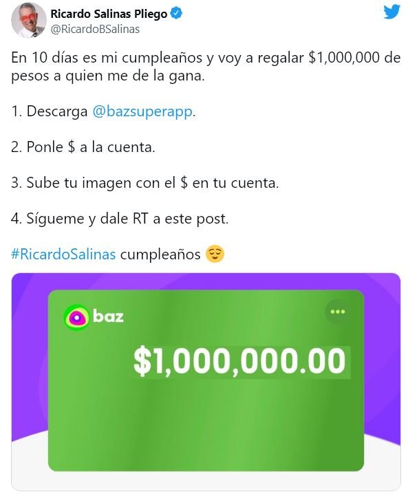 Ricardo Salinas Pliego regalará 1 mdp ¿Cómo participar?