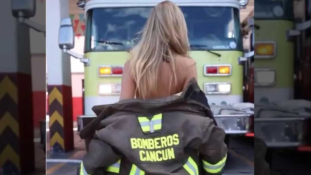 Playmate grabó video en Bomberos de Cancún