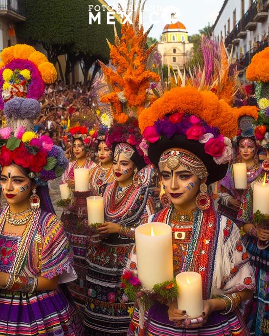 Fiesta de la Candelaria, una tradición agrícola de Oaxaca Personas con trajes típicos y sombreros de flores en la Fiesta de la Candelaria