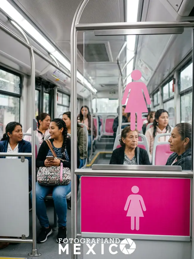 Mujeres viajando seguras en el área exclusiva del transporte público en Ciudad de México
