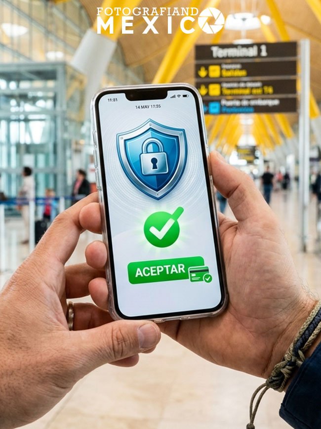 Turista pagando boletos de transporte de forma segura con su smartphone