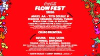 Cartel oficial de OCESA con el lineup confirmado de reggaetón y artistas urbanos para el festival Coca-Cola Flow Fest 2026 en la CDMX